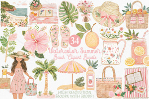 Watercolor Summer Beach Clipart PNG, a Seasonal Illustration by Canvas Craft