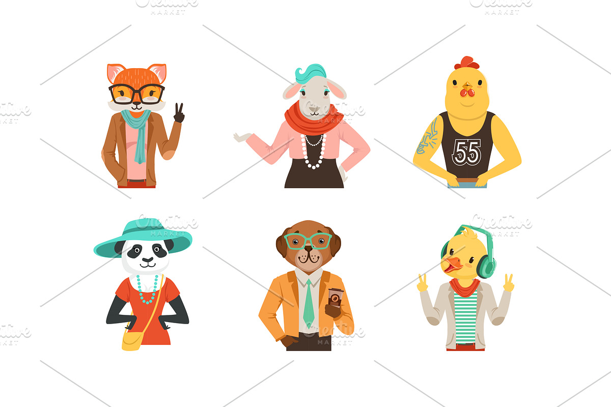 People with Animal Heads Vector Set, an Animal Illustration by TopVectors