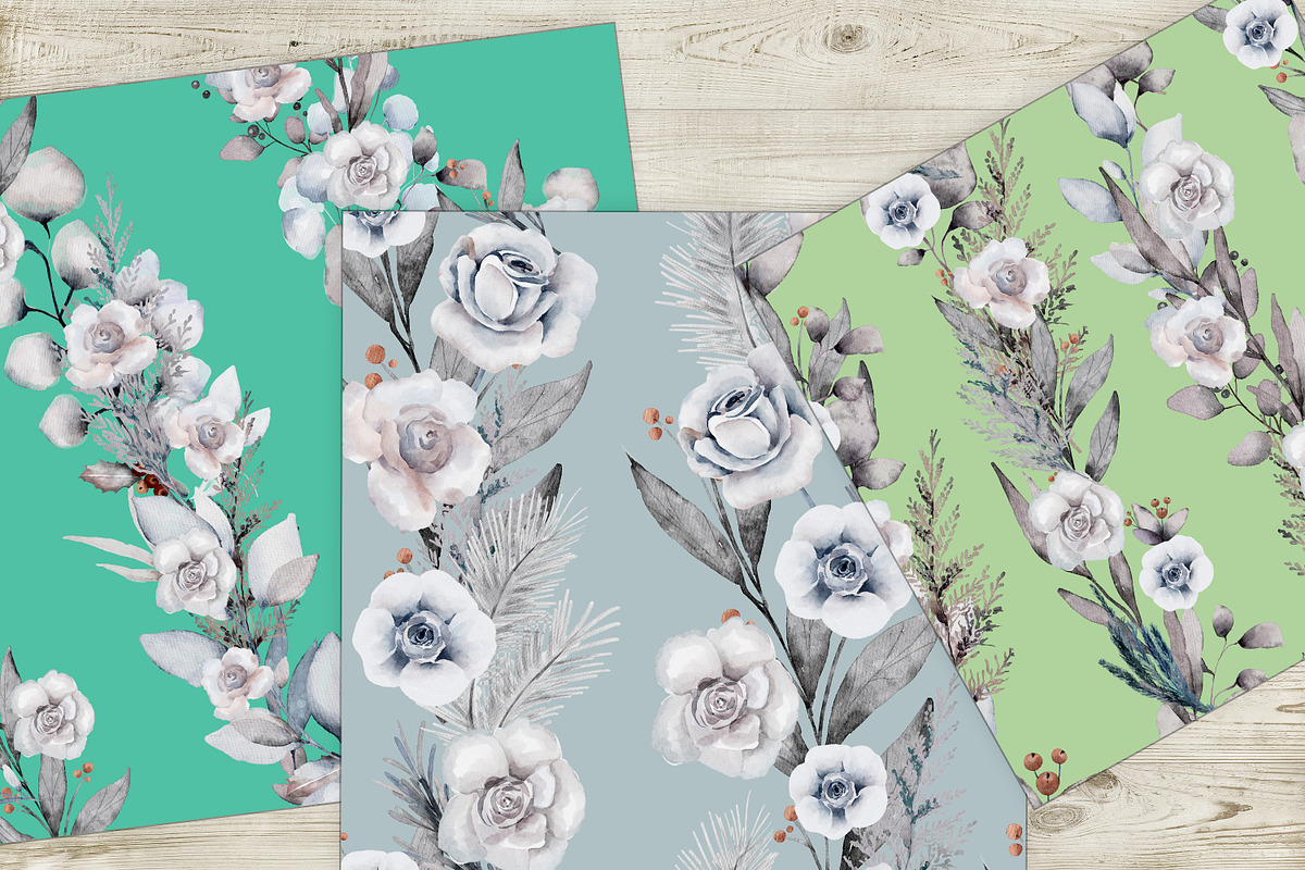 Gray roses, botanical seamless, a Pattern Graphic by NastiaDesignsPrints (Photo 5 of 9)