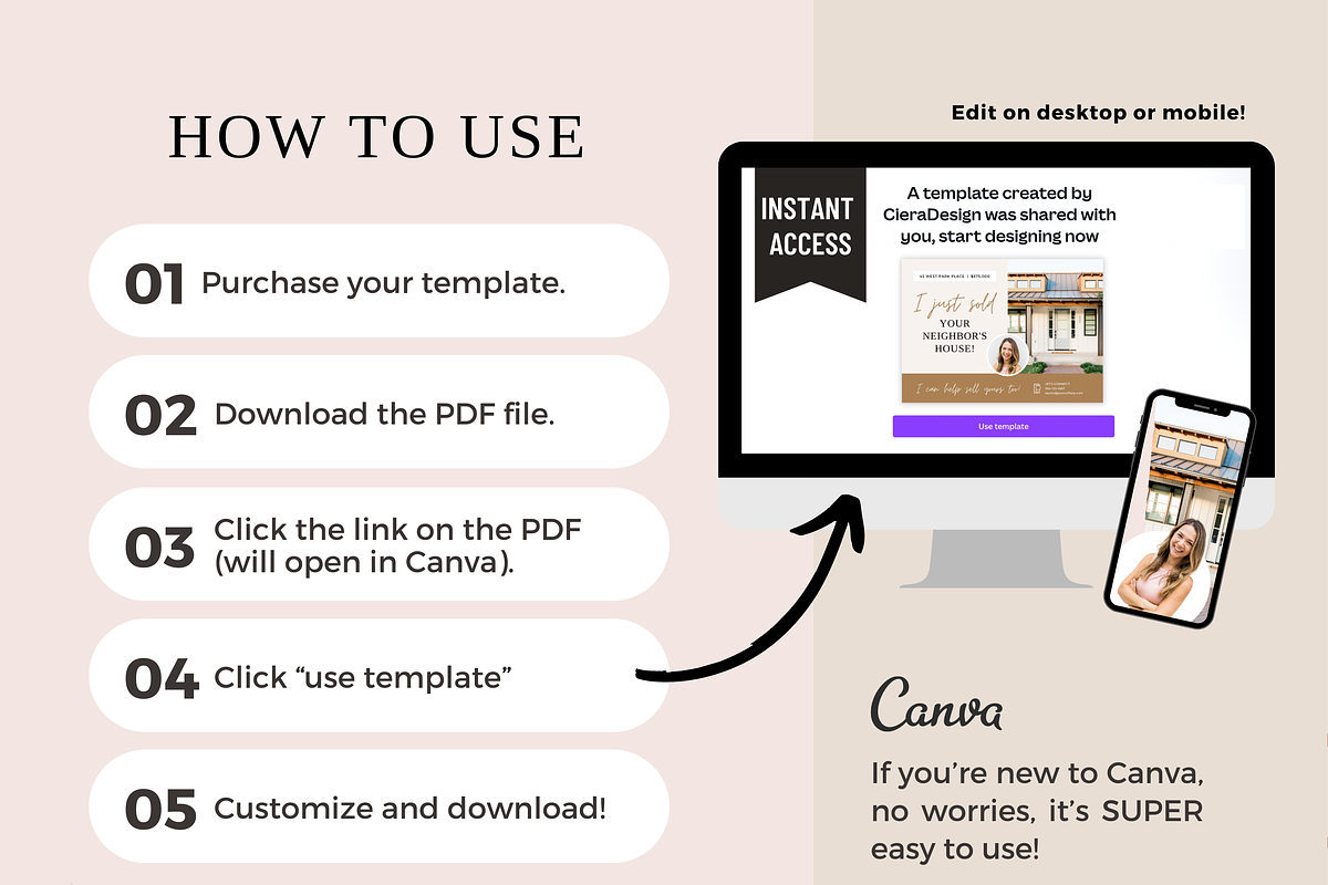 Just Sold Real Estate Postcard Canva, a Marketing Template by Ciera Design Templates (Photo 7 of 7)