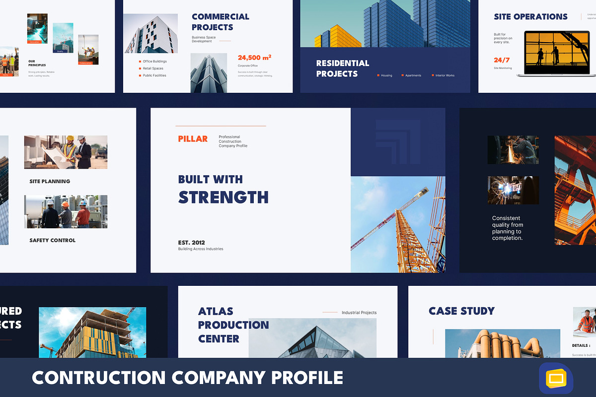 Construction Profile Google Slides, a Presentation Template by New Coral Design (Photo 1 of 10)