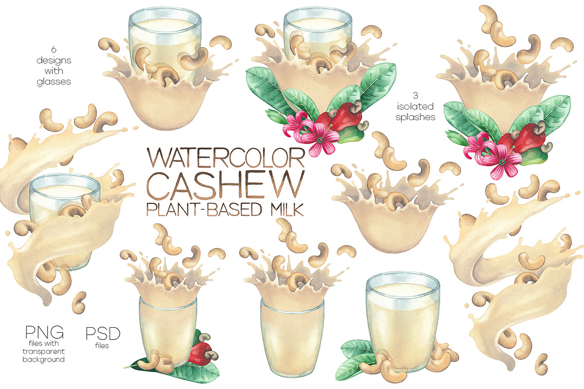 Watercolor cashew and milk, a Food Illustration by Ekaterina Glazkova (Photo 4 of 10)