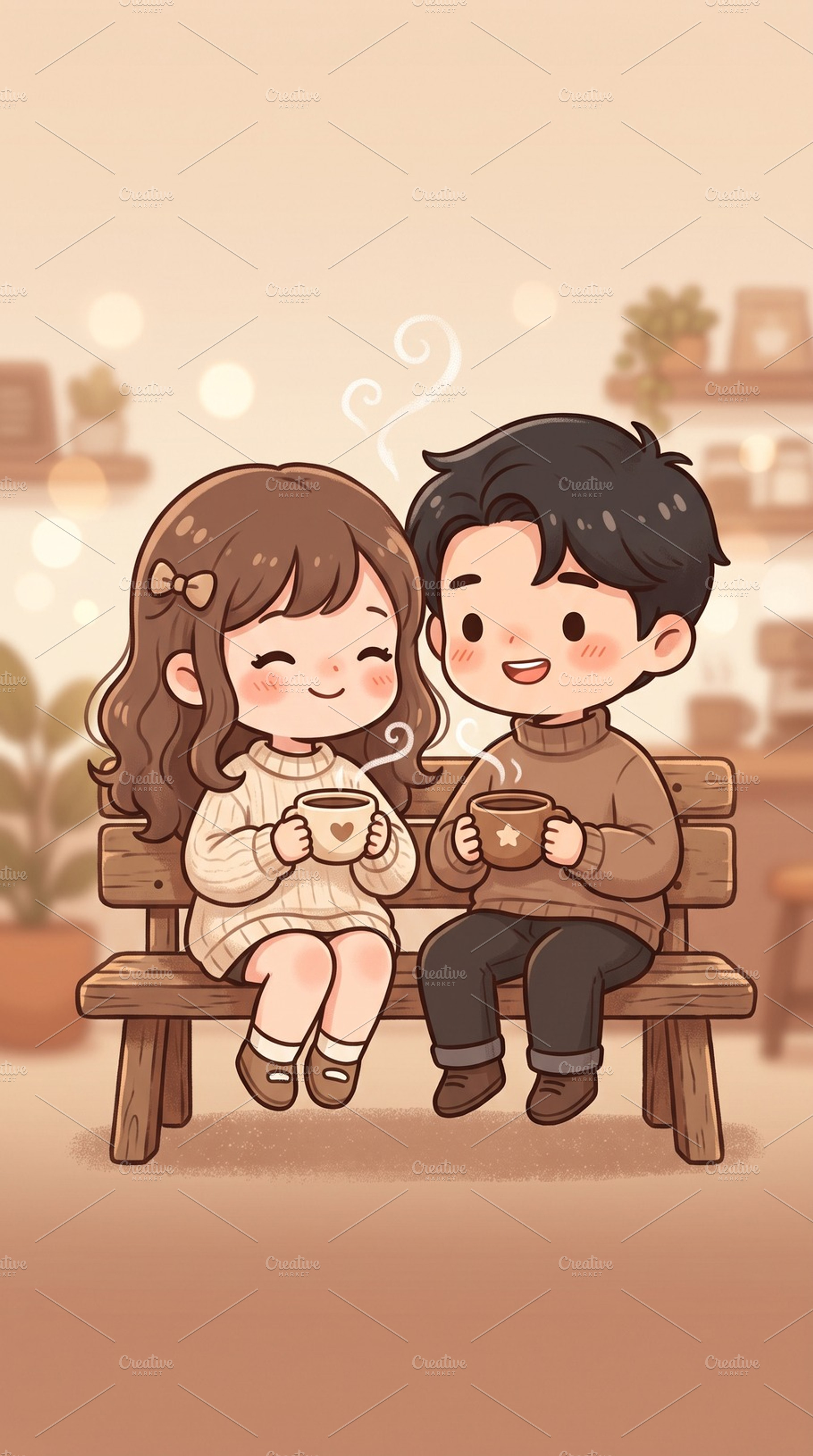 Chibi Couple Coffee Date Wallpaper, a Wallpaper Photo by microtasker