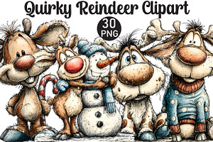 Quirky Reindeer Clipart, an Illustration by Black Bird Studio