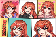 Red Long Hair Chibi Twitch Emotes, an Illustration by Custom Fonts & Patterns (Thumbnail 1 of 9)