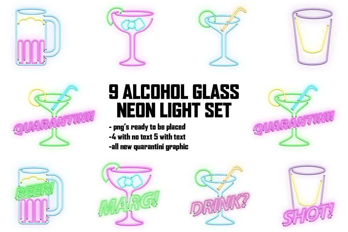 9 Alcohol Glass Neon Light Set, an Icon by Ewing Design Co. (Photo 1 of 4)