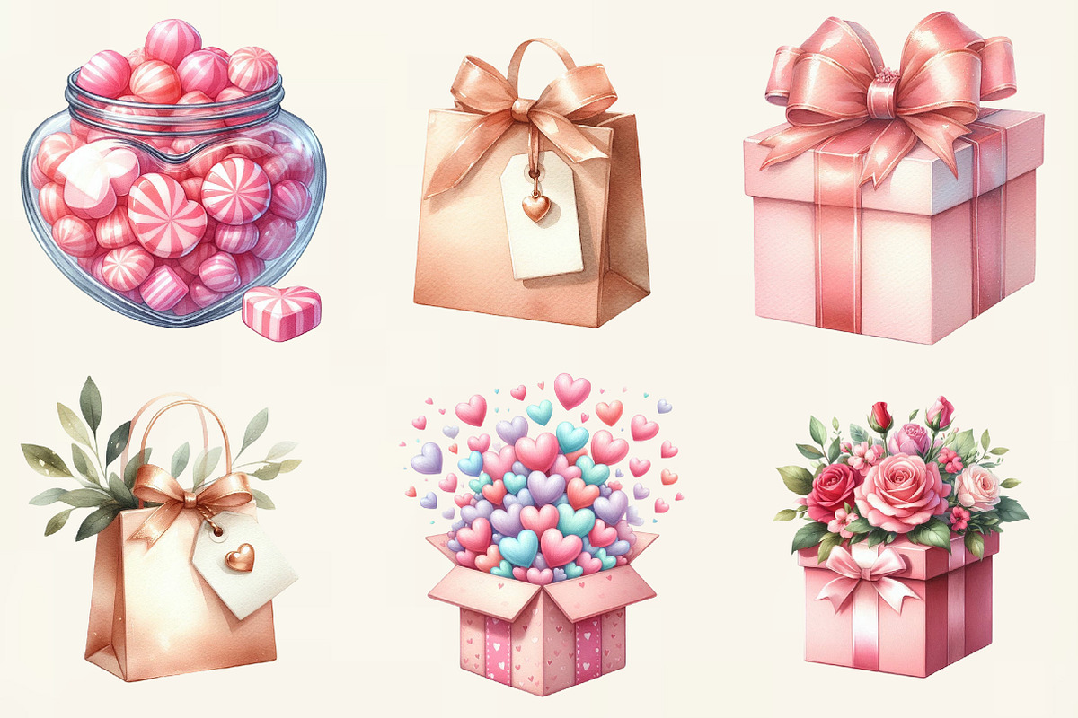 Watercolor Valentine Gift Clipart, an Illustration by DreamCafeArt (Photo 6 of 6)