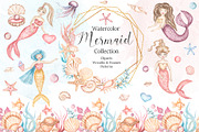 Watercolor Mermaid Collection, an Animal Illustration by MayaNavits (Thumbnail 1 of 15)