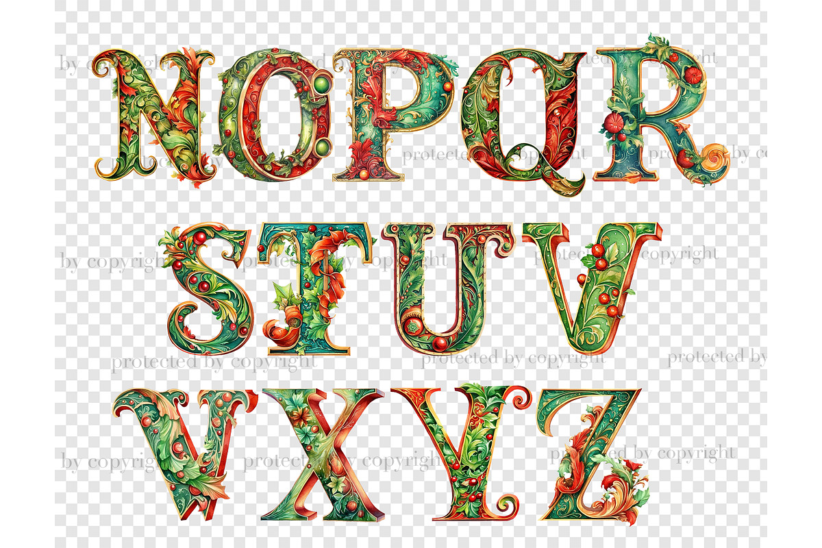 Christmas Alphabet | Xmas Letters, a Seasonal Illustration by GlamArtZhanna (Photo 5 of 5)