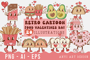 Retro Food Cartoon Valentines Day