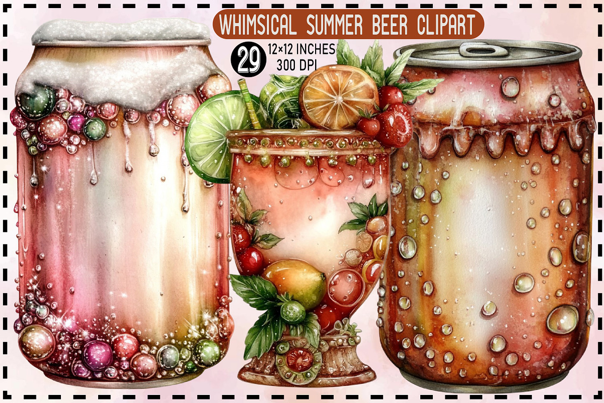 Whimsical Summer Beer Clipart Bundle, an Illustration by SVGArt (Photo 1 of 9)