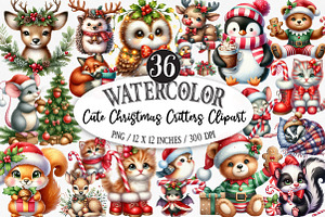 Cute Christmas Critters Clipart, an Illustration by Designking