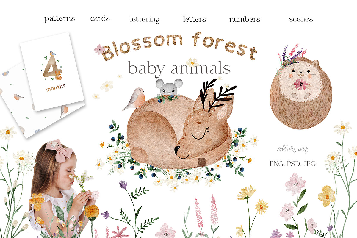 Blossom baby animals kids collection, an Animal Illustration by Allure Art (Photo 1 of 26)