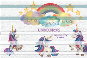 Unicorns - Watercolor Clipart