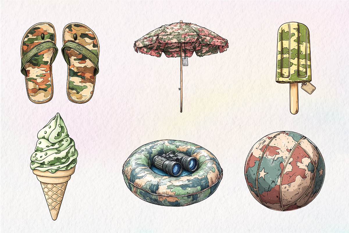 Camouflage Summer Elements Clipart, an Illustration by CreationArt (Photo 3 of 5)