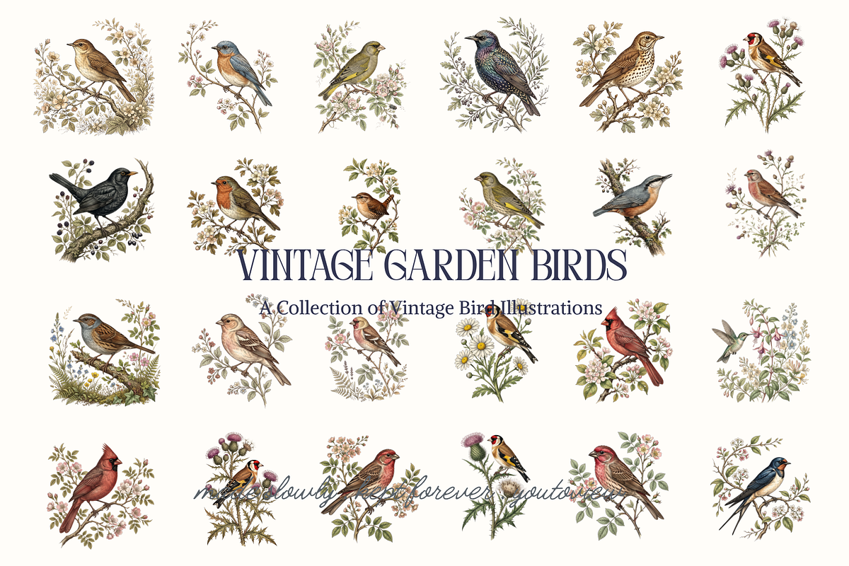 Vintage Garden Birds Illustrations, a Decorative Illustration by youtoview (Photo 7 of 17)