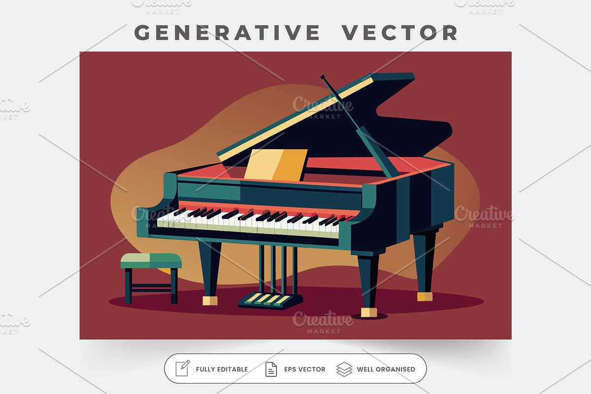 A sleek jazz piano sits poised for a, a Graphic by SouravDesign