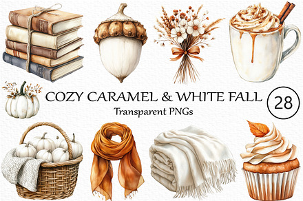 Cozy Caramel & White Fall Clipart, an Illustration by VintageArt