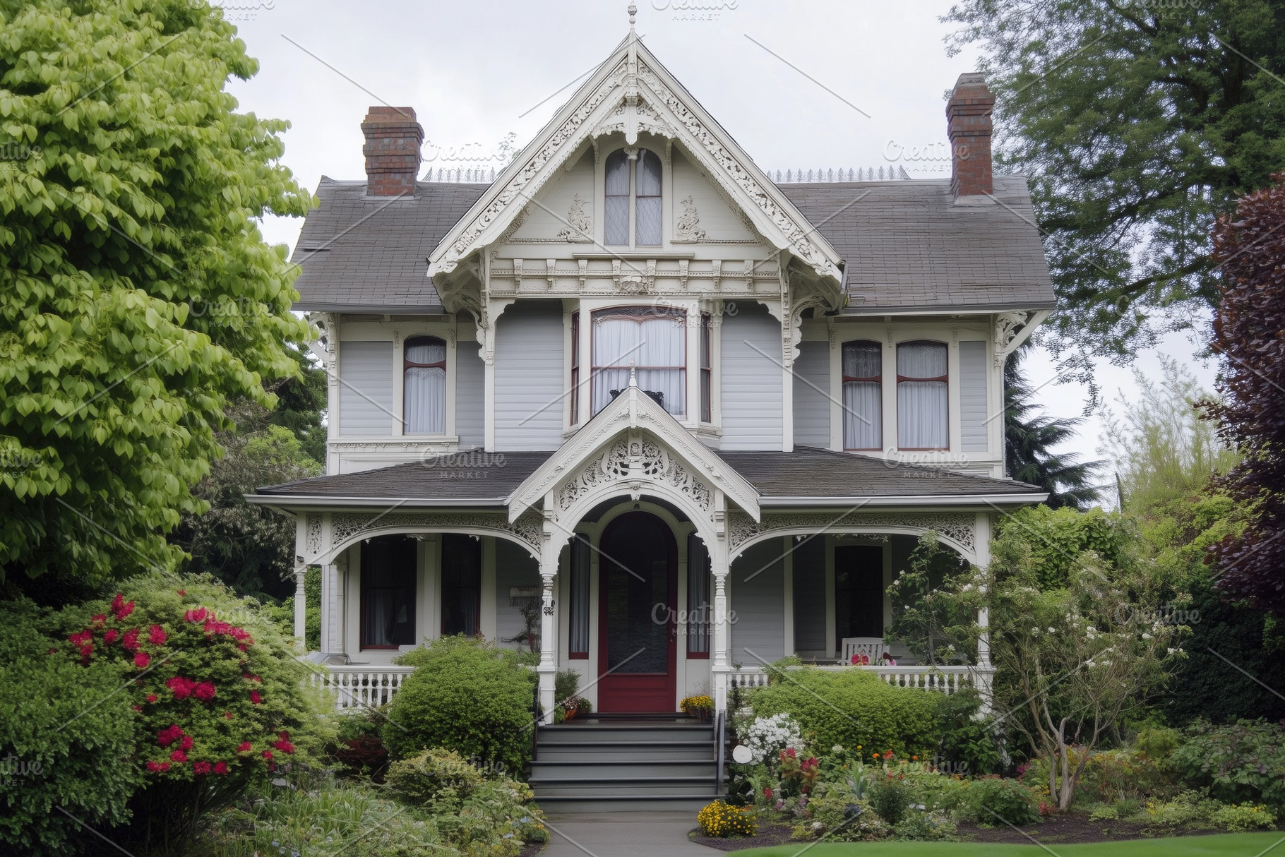 A beautiful Victorian-style Queen Anne house style with intricate architectural, an Architecture Photo by Textures & Backgrounds