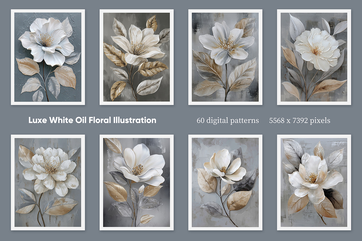 Luxe White Oil Floral Illustration, a Decorative Illustration by Housui Patterns (Photo 2 of 17)