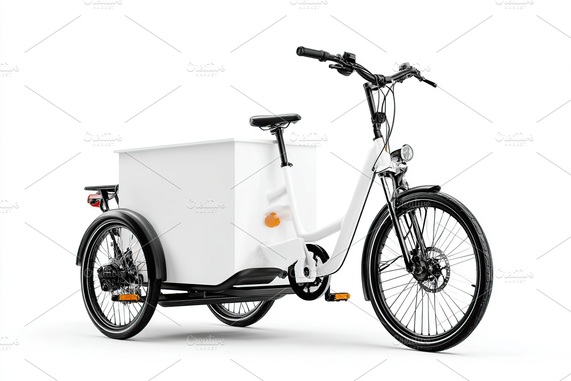 Side view of a delivery bike with an empty cargo box ready for transport, a Photo by AlyaAnd