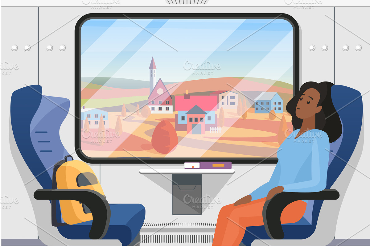 Passenger traveling in modern train, a Transportation Illustration by Lemberg Vector