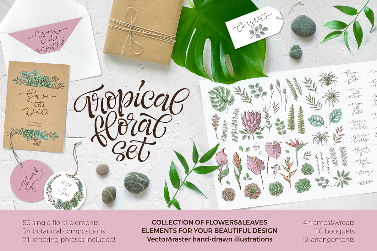 Tropical floral set | 105 elements!, an Object Illustration by bariskina (Photo 1 of 14)