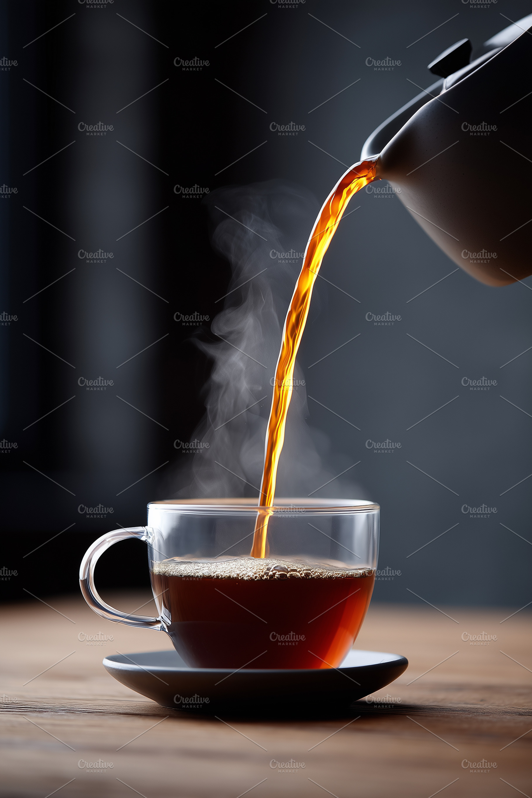 Hot tea being poured from a teapot, a Food & Drink Photo by MistyDay
