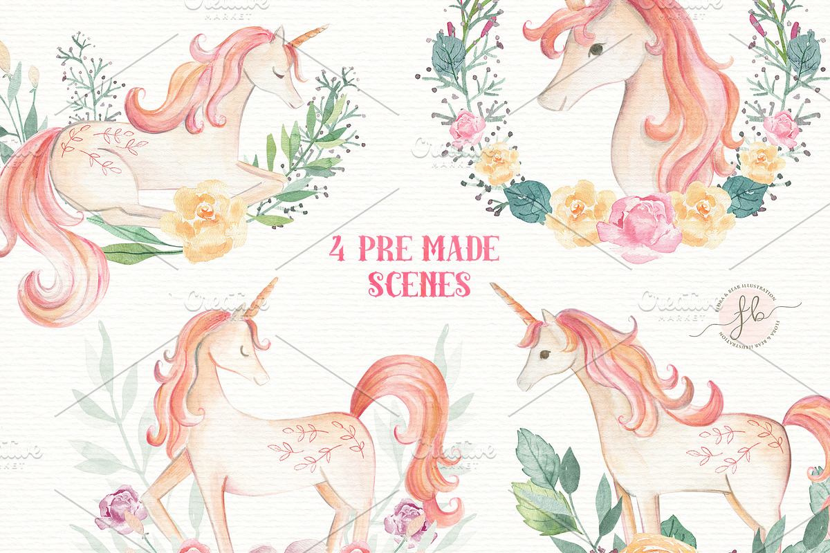 Unicorn Watercolor Set, an Illustration by Flora+Bear (Photo 2 of 7)