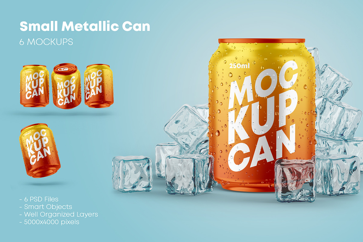 250ml 6 Small Metallic Can Mockups, a Product Mockup by Graphic Bird (Photo 1 of 9)