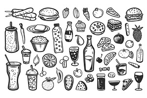 Food and drinks black and white, a Food Illustration by Valerie Bodnar