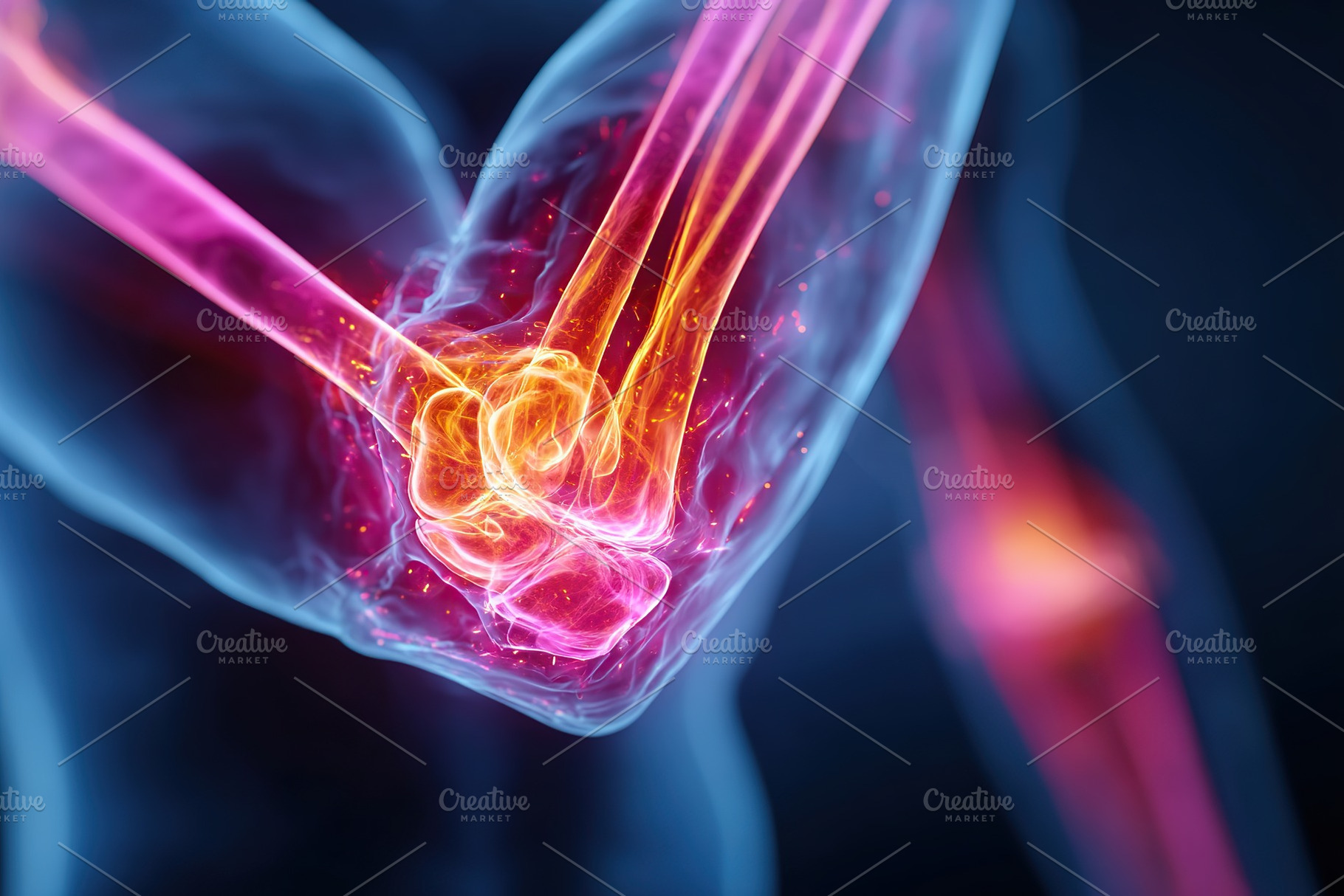 Elbow bones with visible inflammation highlighting joint discomfort and pain re, a Health & Medical Photo by AlyaAnd