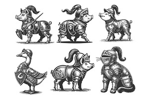 Farm Animals in Knight Armor, an Animal Illustration by AlexArt