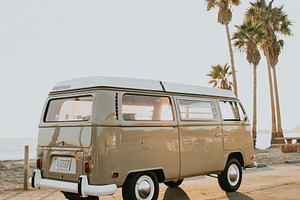 VW bus at sunset in California, a Transportation Photo by remi + tori