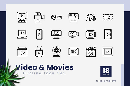 Video and Movies Outline Icons, an Outline Icon by Zeer Graphic