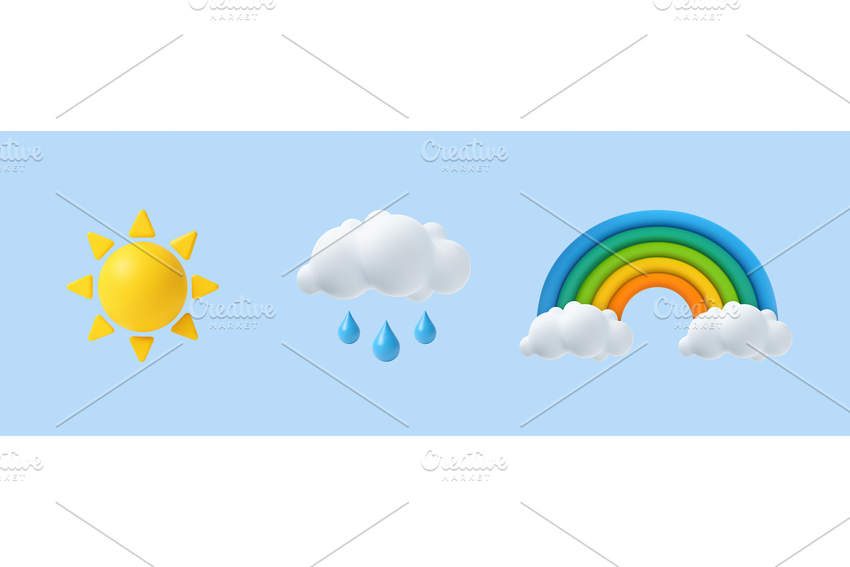 3D Weather Icons Sun, Rain, and, an Illustration by ModVector