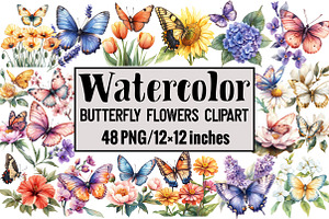 Butterfly Flowers Clipart, an Illustration by Design Market