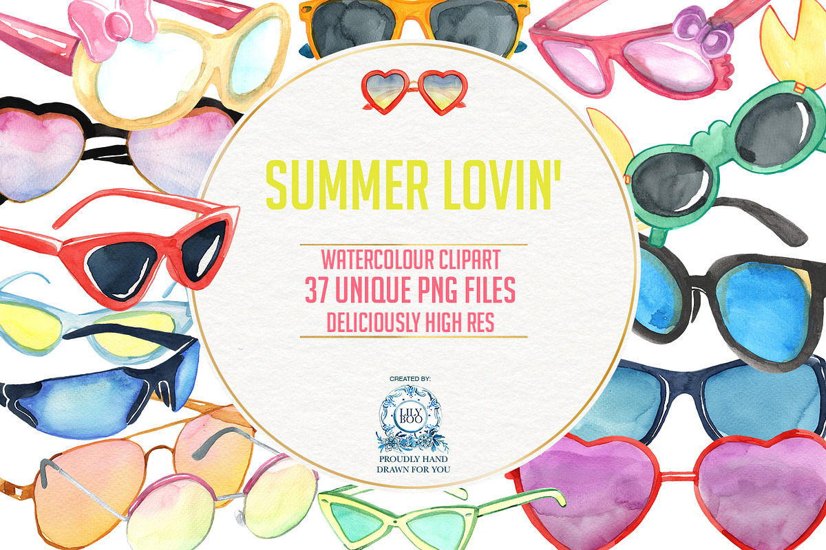 37 Hand Painted Sunglasses PNG Pack, an Illustration by LilyBoo Clipart (Photo 1 of 3)
