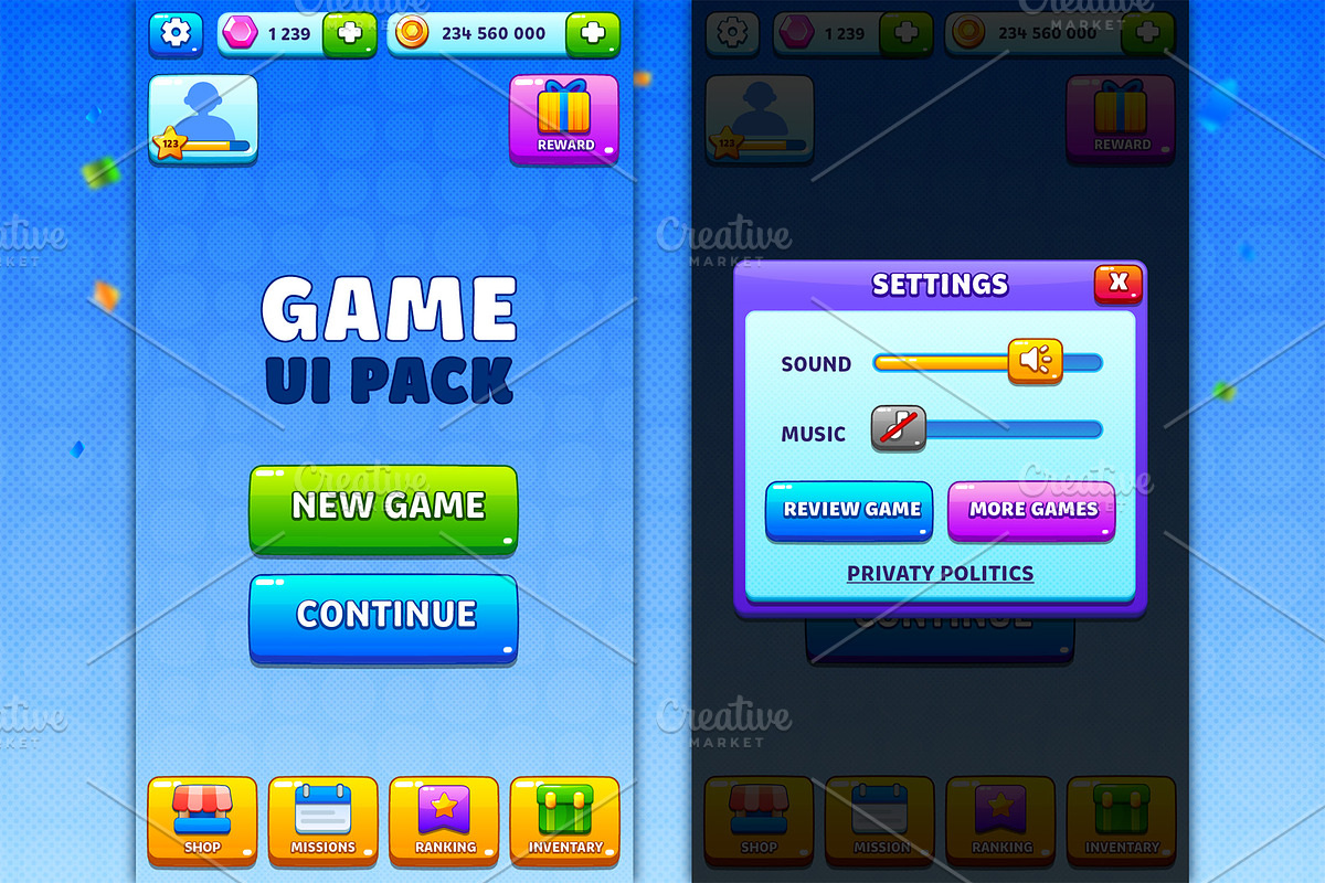 Game UI pack for mobile casual game, an UI Kit Template by KartInnka (Photo 11 of 18)