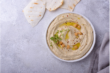 Hummus from chickpeas and pita bread, a Food & Drink Photo by Yulia Furman
