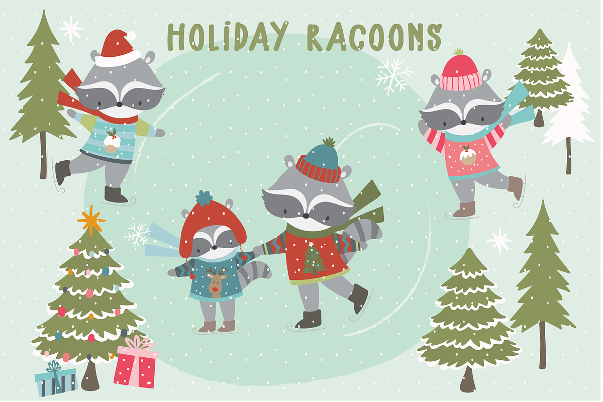 Holiday Racoons, an Animal Illustration by Poppymoondesign (Photo 1 of 3)