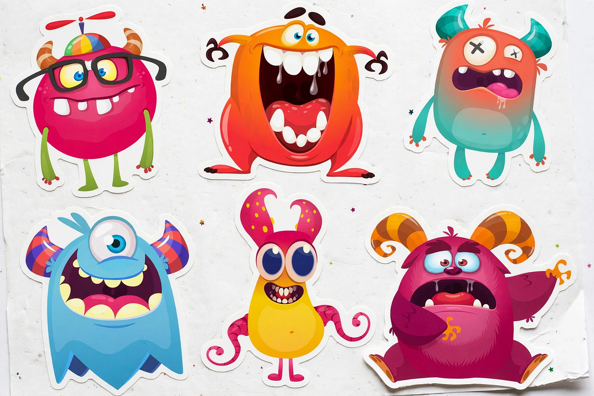Cute Monster Mascots & Sticker Set, a Decorative Illustration by D R A W K M A N (Photo 6 of 7)