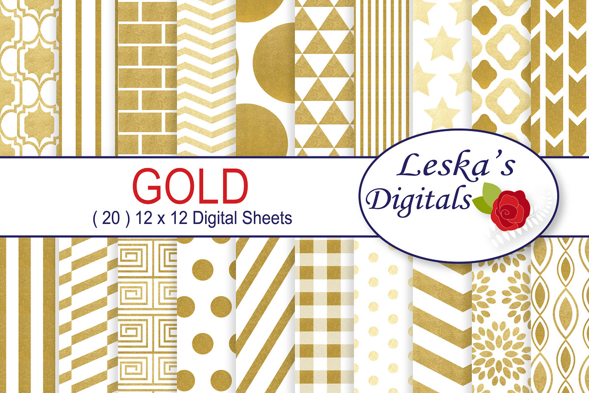 Gold Foil Digital Paper Patterns, a Pattern Graphic by Leska's Digitals