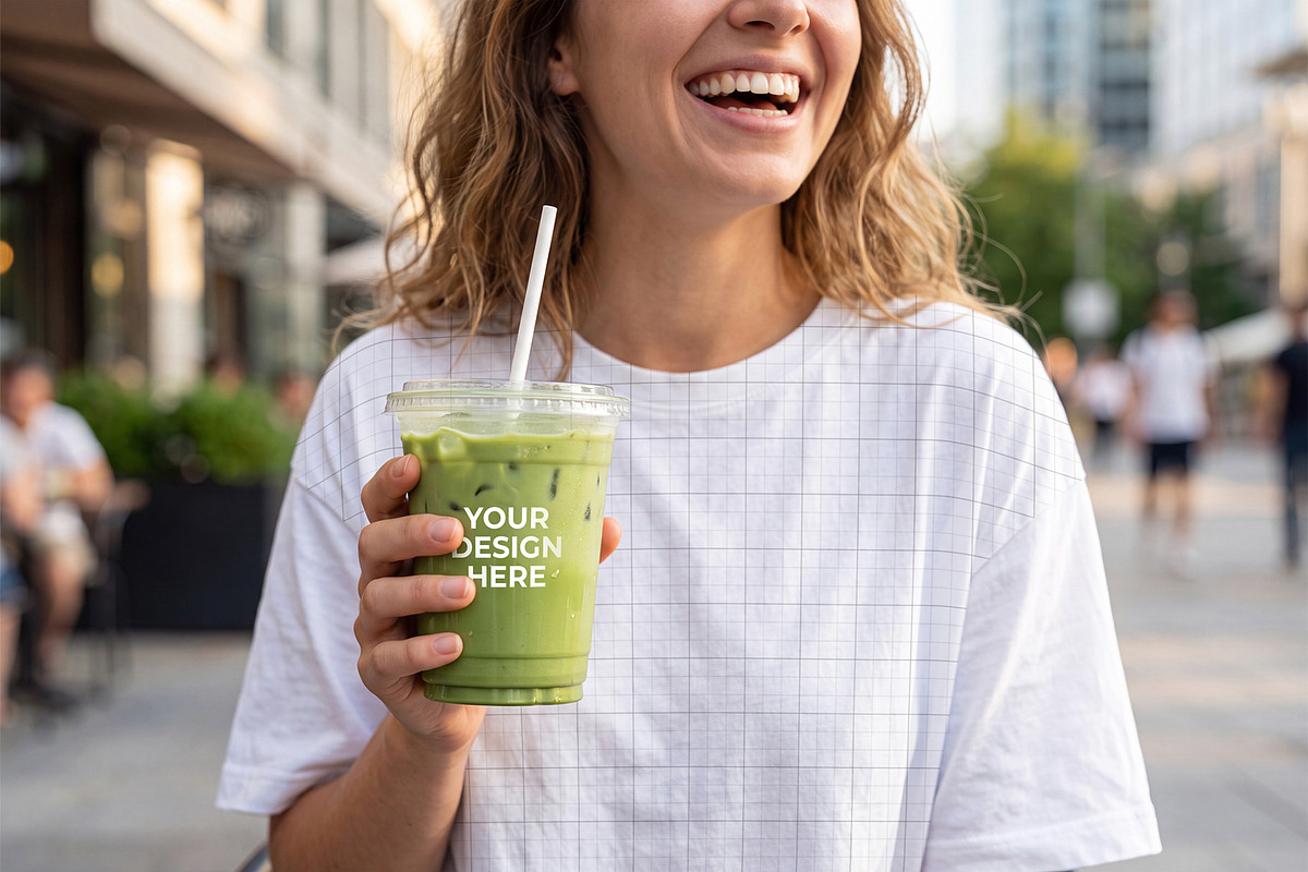 T-Shirt Mockup with Iced Juice Cup, a Shirt Mockup by graphypix (Photo 4 of 4)