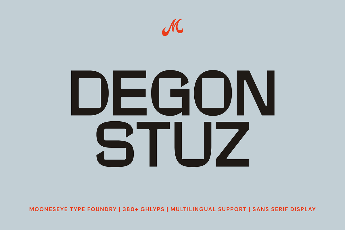 Degon Stuz - Sans Serif Display, a Sans Serif Font by MooneseyeType (Photo 1 of 8)