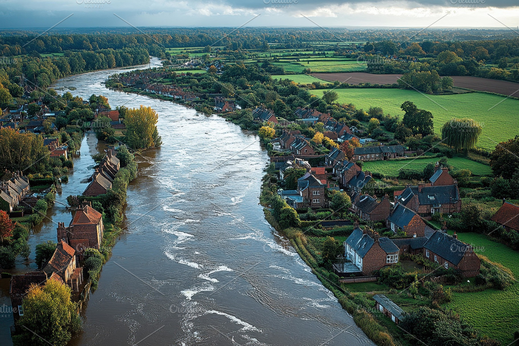 Scenic view of a winding river passi, a Photo by Tanuart