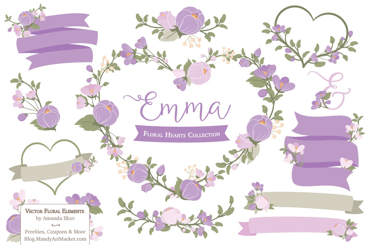 Lavender Flower Heart Clipart, an Illustration by Amanda Ilkov (Photo 1 of 5)