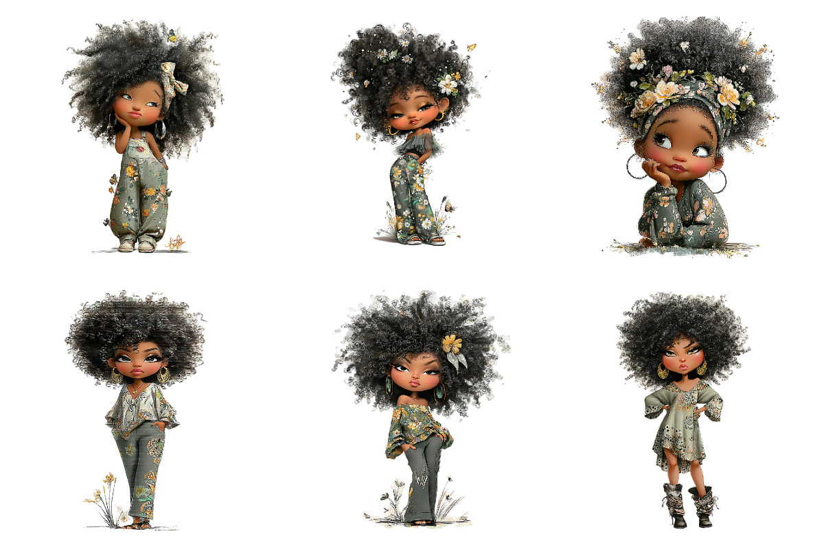 Whimsical black afro girl clipart, an Illustration by SinaCreation (Photo 3 of 11)