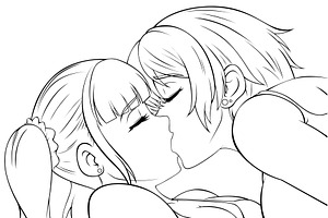 Girl Kissing Girl Line Art