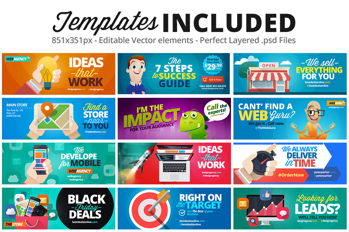 12 FB Covers BUNDLE! Flat Style, a Social Media Template by Asaelv Shop! (Photo 2 of 3)